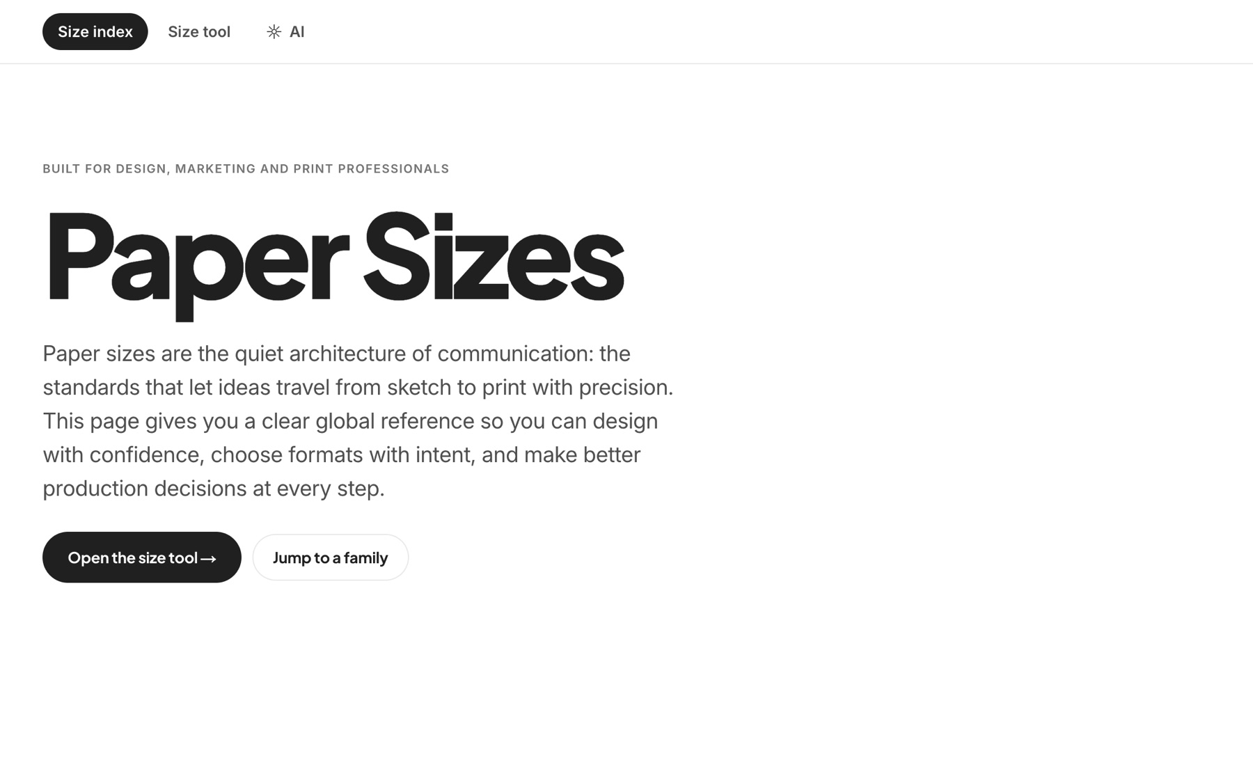 The Paper Atlas home page: Paper Sizes, the global format index